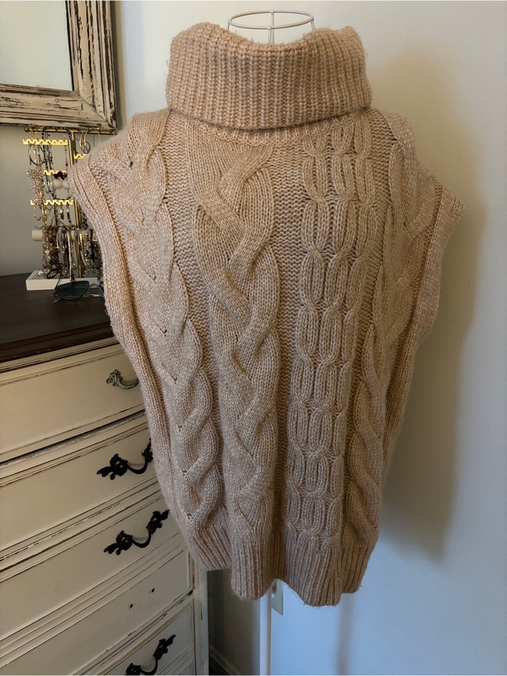 Express Beige Cable Knit Turtleneck Sleeveless Sweater
